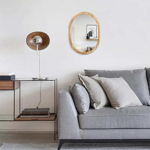 JJUUYOU Oval Wall Mirror with Wooden Frame