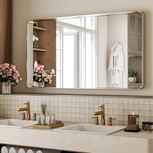 VETROVUE Silver Wall Mirror 48x30 Inch Modern Design