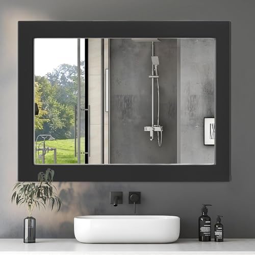 40x30 Black Wood Rustic Wall Mirror