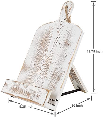 MyGift Recipe Book Holder Whitewashed Wood Stand