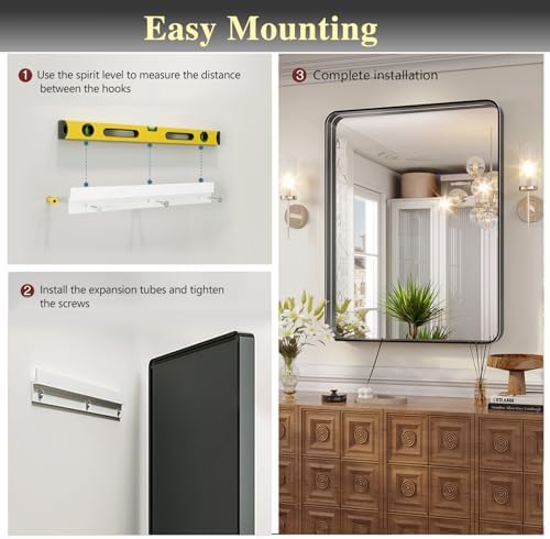 JIINGYO 18x26 Inch Black Bathroom Mirror