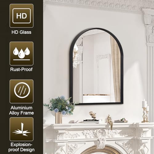 HLFMVWE Arch Bathroom Mirror 20x16 Black Metal Frame