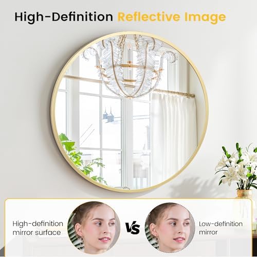 Takywep 18 Inch Round Mirror with Aluminum Frame