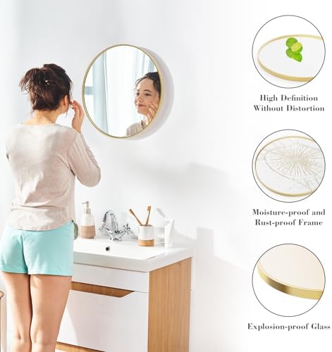 Modern Round Wall Mirror with Brushed Aluminum Frame