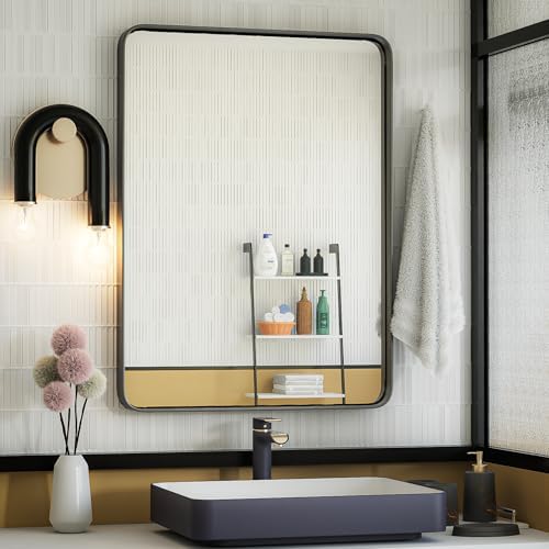 ISKM 22x30 Black Metal Wall Mirror for Bathroom and Bedroom