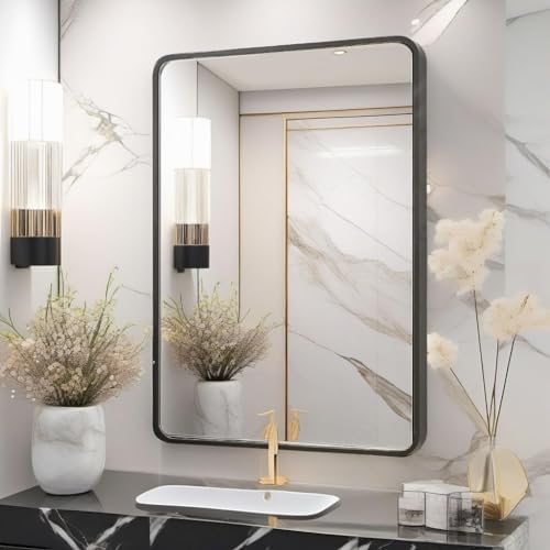 SNUGACE Matte Black Rectangle Bathroom Mirror 20x28 Inch