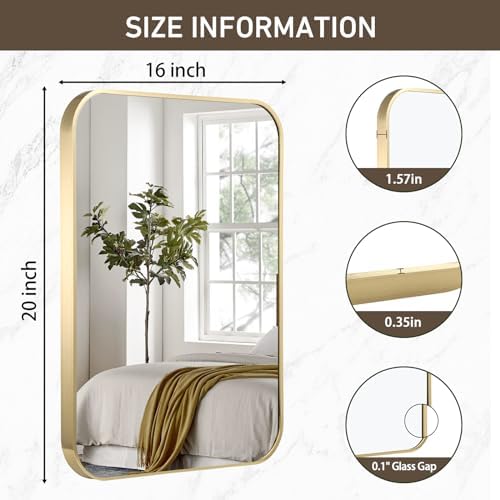 Brushed Gold Mirror 16x20 Inch Aluminum Frame