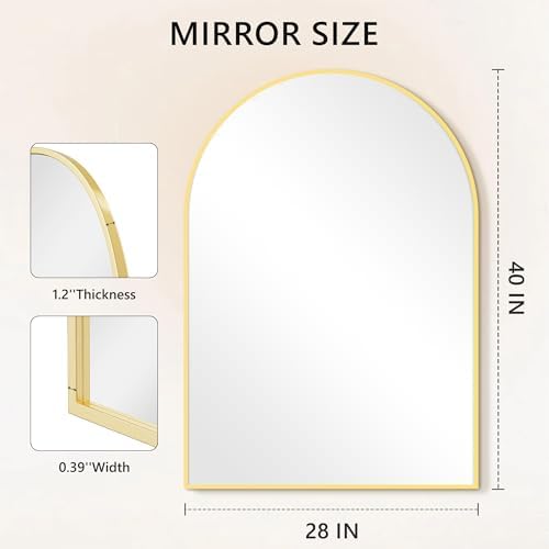 Arched Wall Mirror 28x40 Gold Metal Frame