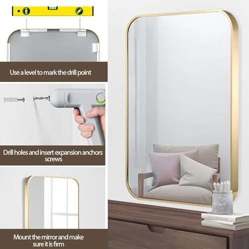 Brushed Gold Mirror 16x20 Inch Aluminum Frame