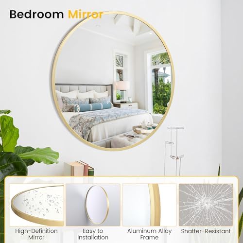 Takywep 18 Inch Round Mirror with Aluminum Frame