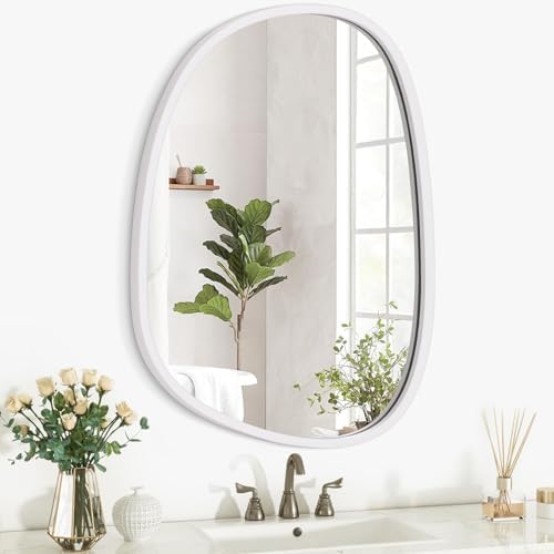 Asymmetrical Wall Mirror with White Wooden Frame