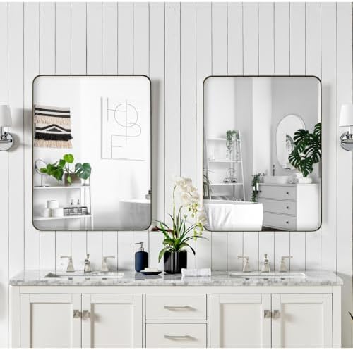 JovyTide Metal Framed Wall Mirror 24 Inch Black Contemporary Design