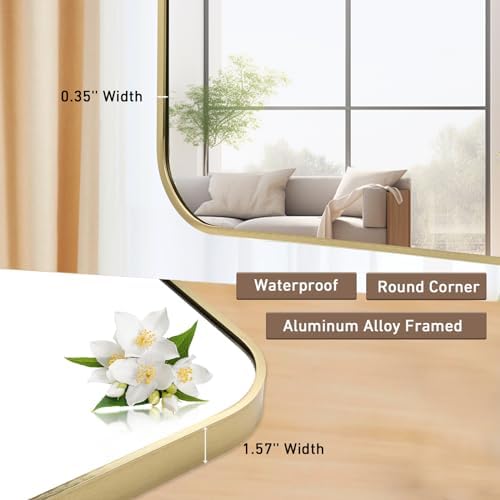 FARMER 40x30 Inch Gold Bathroom Mirror with Brushed Brass Frame