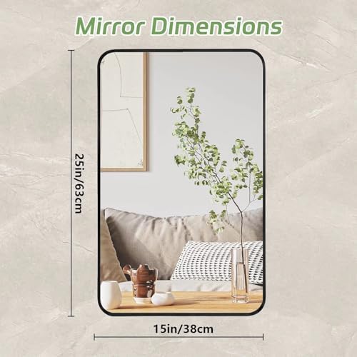 Black Framed Mirror for Bathroom Vanity 15x25in Brushed Rectangle