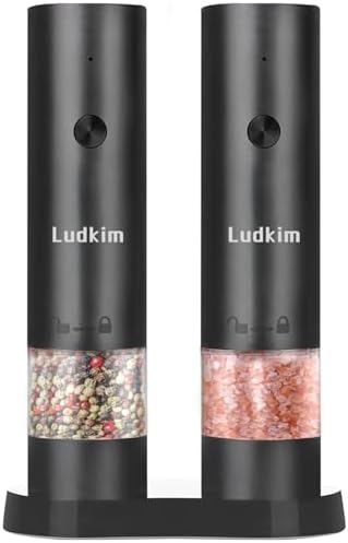 Ludkim Electric Salt and Pepper Mill Set with Storage Base