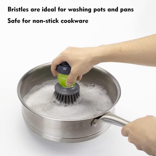 DAPOWER Dish Brush with Soap Dispenser 2-Pack Combo Set
