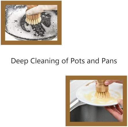 Pack of 2 Bamboo Round Scrub Brushes for Pots Pans and Dishes