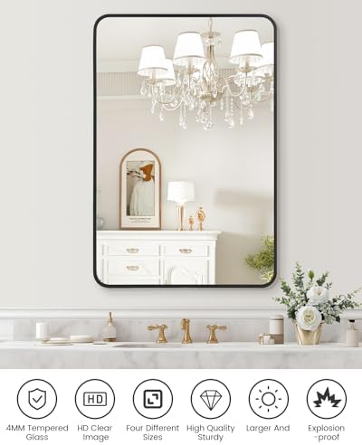 IDEALHOUSE 48x30 Inch HD Matte Black Wall Mirror