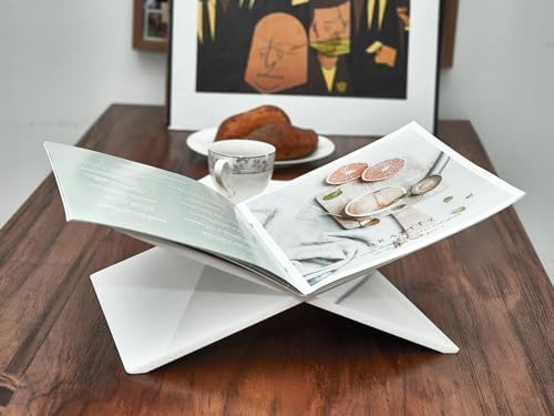 Honygebia White Acrylic Book Stand - Cross Frame Holder for Display Reading