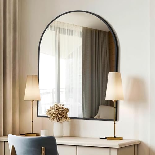 FICTOR 40x30 Inch Arched Wall Mirror with Metal Frame Black
