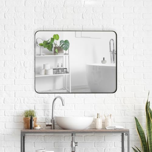 JovyTide Metal Framed Wall Mirror 24 Inch Black Contemporary Design