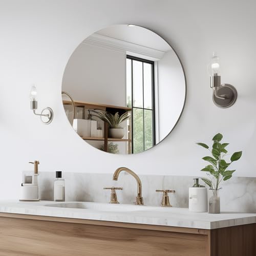 20 Inch Round Wall Mirror with HD Glass and Adhesive Tape