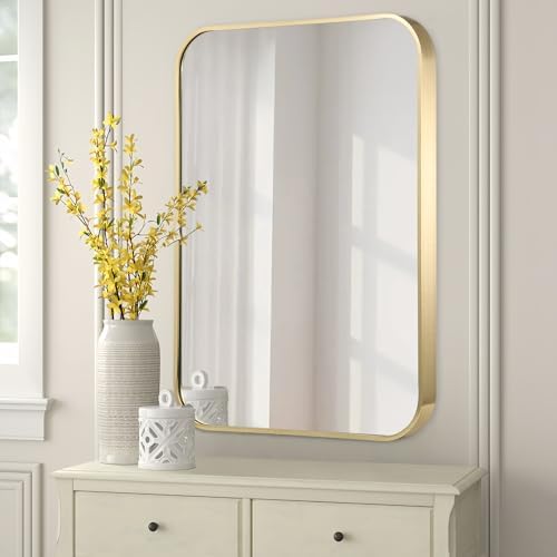 FARMER 40x30 Inch Gold Bathroom Mirror with Brushed Brass Frame