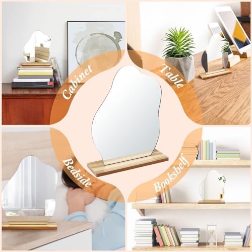 Cloud Shape Frameless Vanity Mirror with Wooden Stand 1