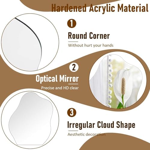 Cloud Shape Frameless Vanity Mirror with Wooden Stand 1