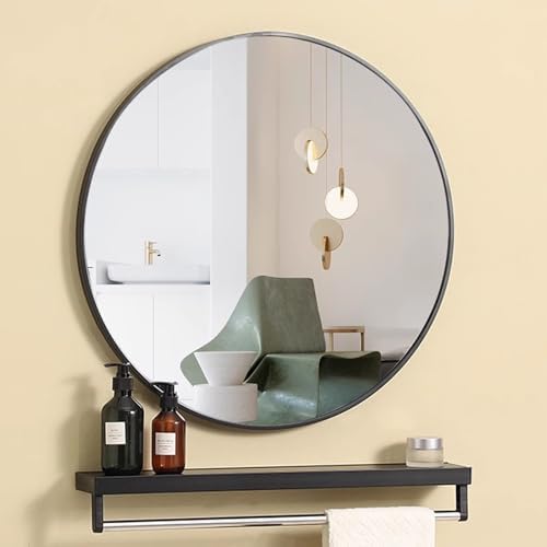 ZPRYZHD 50cm Black Round Wall Mirror with Shatterproof Glass