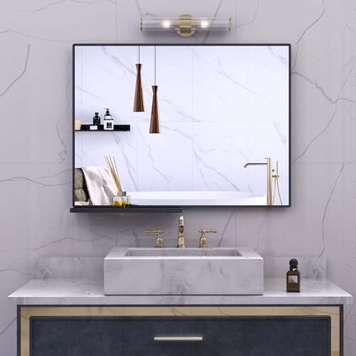 47x30 Inch Modern Bathroom Mirror with Storage Shelf 1