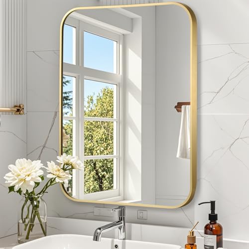 Brushed Gold Mirror 16x24 Rectangle Wall Mount
