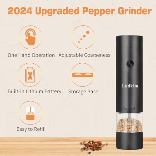 Ludkim Electric Salt and Pepper Mill Set with Storage Base