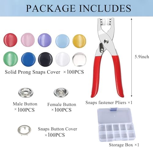 Minestylish 100PCS Metal Snaps Buttons Kit with Pliers