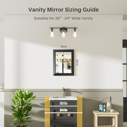 BRIIVUE 16x20 Black Bathroom Mirror with Metal Frame