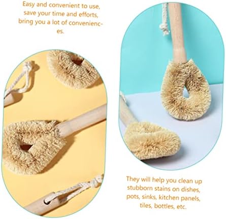 Healifty 2pcs Long Handle Bamboo Kitchen Scrub Brush