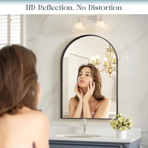 28x40 Inch Black Arched Mirror for Bathroom