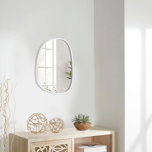 Asymmetrical Wall Mirror with White Wooden Frame