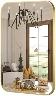FARMER Gold 20x28 Inch Bathroom Mirror with Rounded Corners
