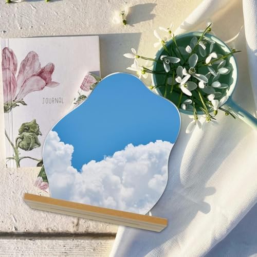 Cloud Shape Frameless Vanity Mirror with Wooden Stand 1