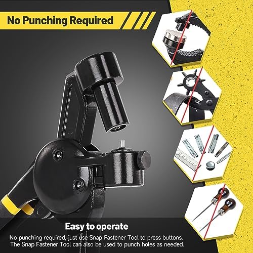 LAKIX Heavy Duty Snap Fastener Tool with 30 Sets Yellow Snap Kit