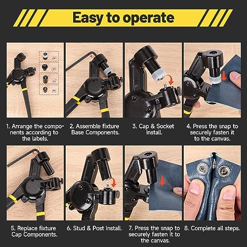 LAKIX Heavy Duty Snap Fastener Tool with 30 Sets Yellow Snap Kit