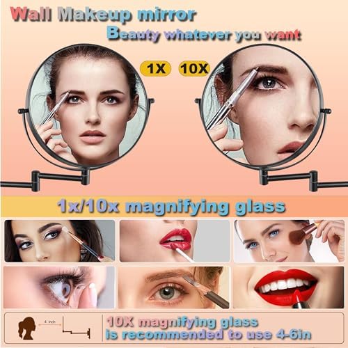 Owosald Wall Mounted Makeup Mirror with 1X10X Magnification