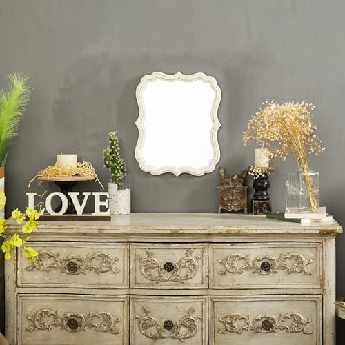 Rustic White Scalloped Wall Mirror 12x15