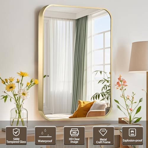 Brushed Gold Mirror 16x20 Inch Aluminum Frame