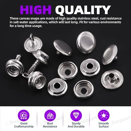 Swpeet 62Pcs Canvas Snap Fastener Kit for Boat Covers
