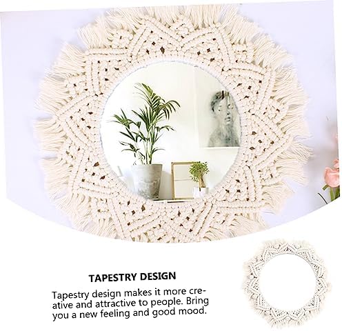 Alipis Beige Woven Wall Mirror for Bedroom and Bathroom
