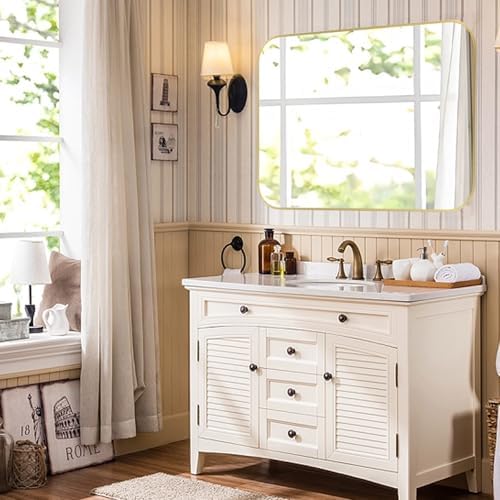 FARMER Gold 20x28 Inch Bathroom Mirror with Rounded Corners