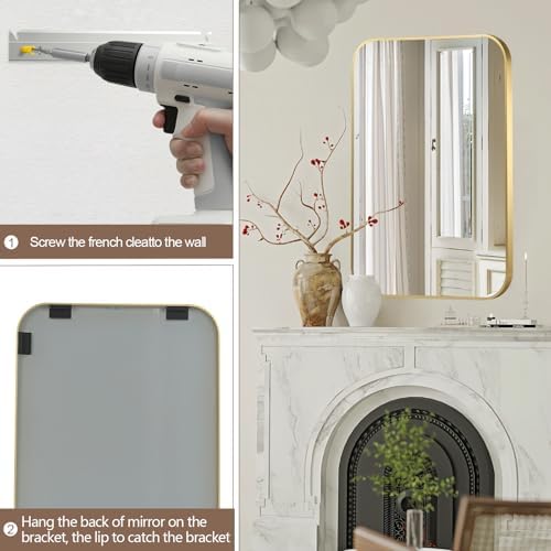 FARMER Gold 20x28 Inch Bathroom Mirror with Rounded Corners