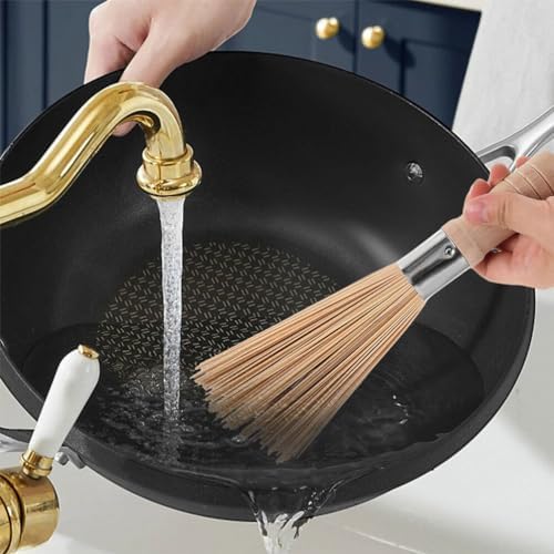 Bamboo Wok Brush with Wood Handle for Cast Iron Pots and Pans